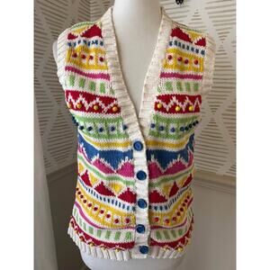 All Week Long Women’s Small Vintage Multicolor Cotton & Wood Bead Knit Vest